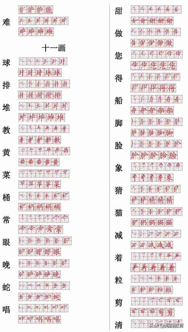 小学常用560个汉字笔画笔顺表（可打印）
