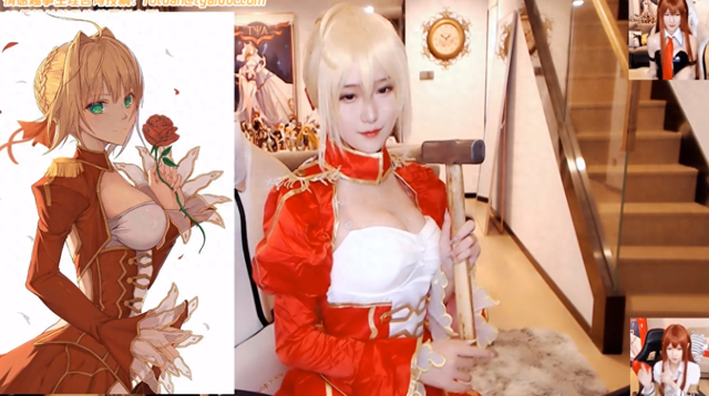 腐团儿cos动漫角色,撩裙动作尽显优雅,但后背才是亮点