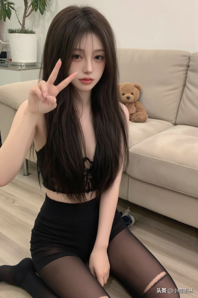 170女友 吊带上衣+黑丝短裤,居家风写真魅力十足!
