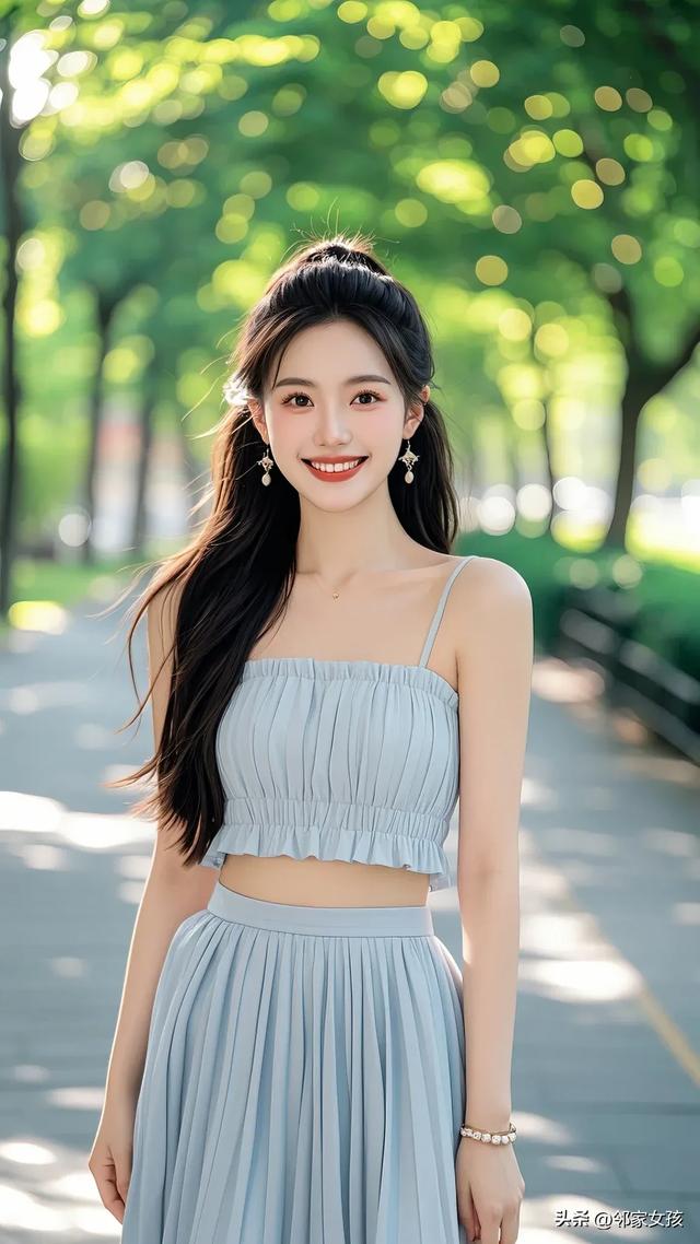 美女图:公园里的微笑倩影