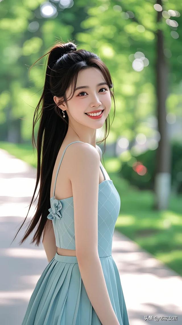 美女图:公园里的微笑倩影