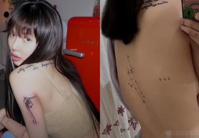 女星泫雅脖子上大胆穿洞!颈部戴一颗钻石钉,肩上布满纹身不怕疼