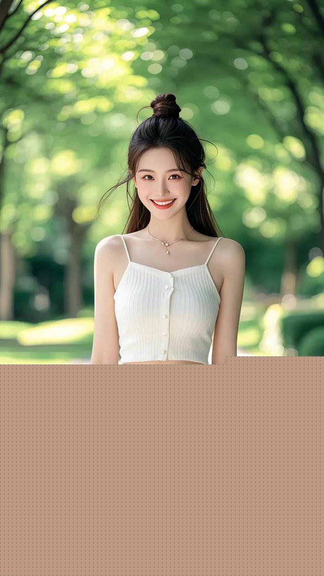 美女图:公园里的微笑倩影