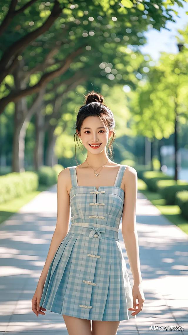 美女图:公园里的微笑倩影