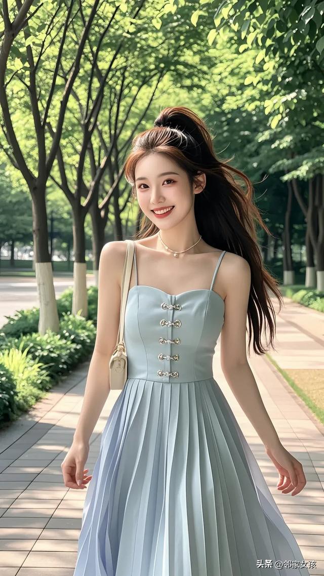 美女图:公园里的微笑倩影