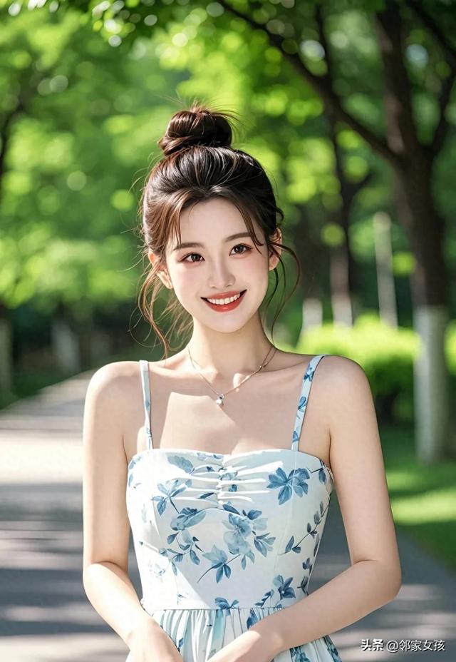 美女图:公园里的微笑倩影