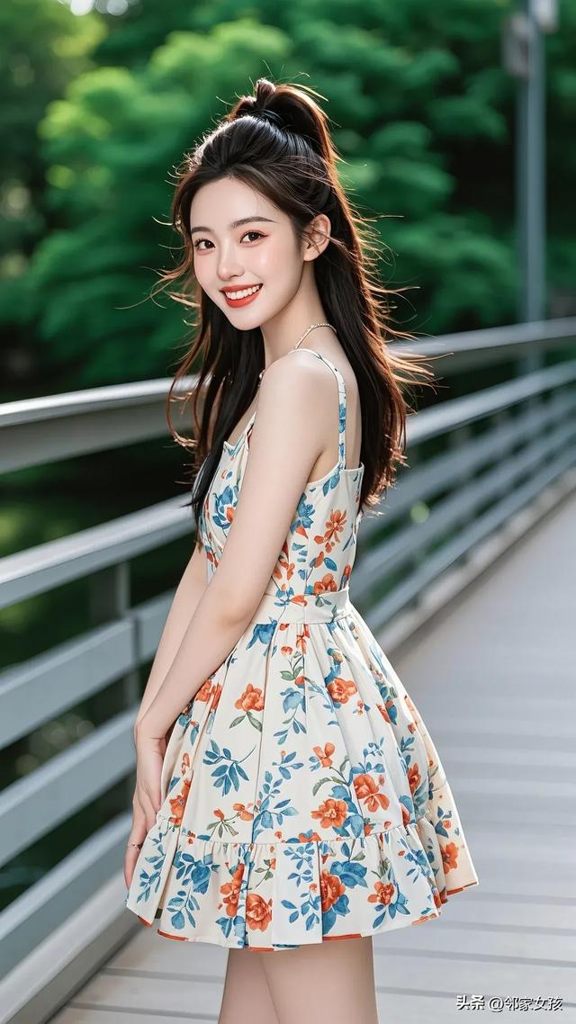 美女图:公园里的微笑倩影