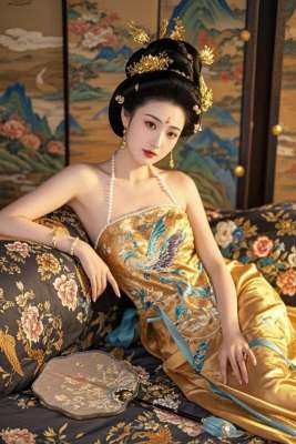 美女完全无依(绝色美女贵妃斜依在床上 慵懒妩媚)