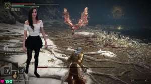 女主播真会玩(黑丝美女主播玩《艾尔登法环》 体感控制击败女武神)