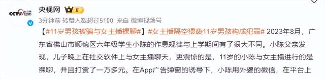 11岁男孩被骗与女主播裸聊,打赏一万多元!广东顺德官方披露:41岁周某已构成猥亵儿童罪